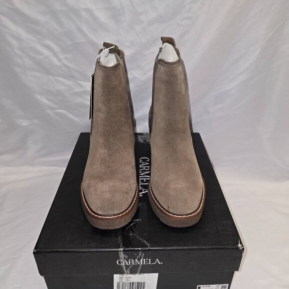 Carmela Suede Ankle, Chelsea Bootie with Heel in Taupe, Women's Size 37, NIB - Picture 2 of 10